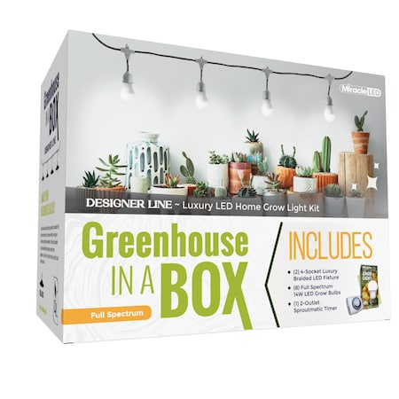 Miracle Led 4-Socket Designer Greenhouse in a Box Grow Light Kit, Full Spec., 14W Replace 150W Grow Bulbs, 2PK 801790